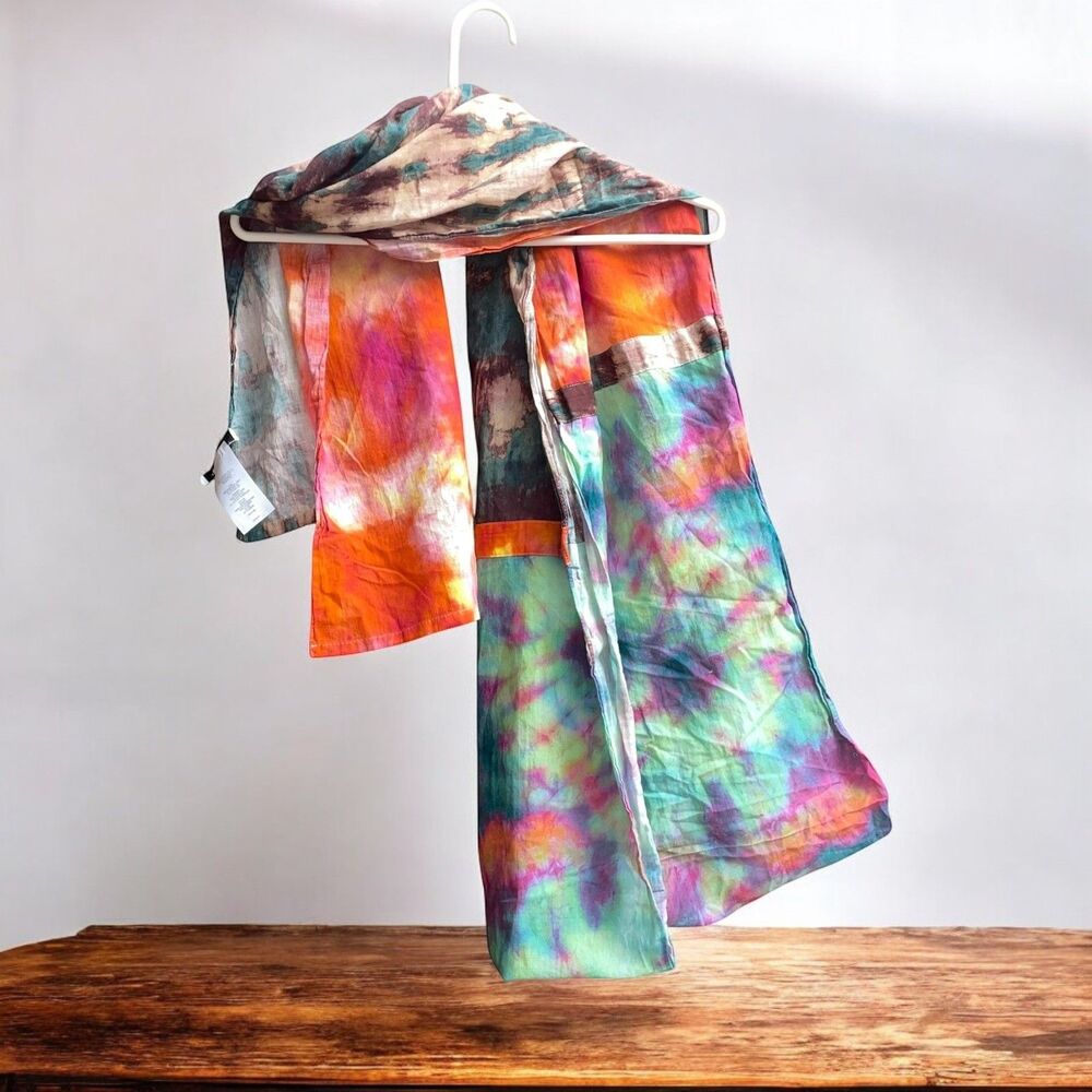 Peace Love World Colorful Tie-Dye 100% Cotton Scarf/Wrap Festival Hippie